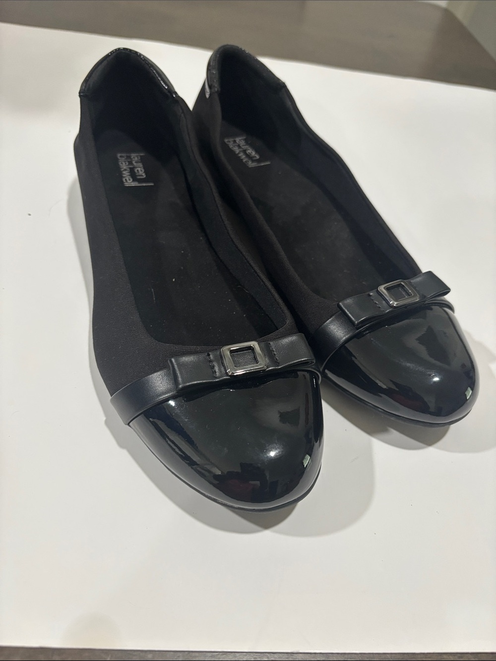 Anne Klein Black Patent Cap-Toe Ballet Flats